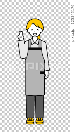 Full body pose_simple restaurant waitress woman 04 125345176