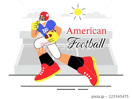 American Football Vector Illustration featuring Athletes Holding the Ball During a Match in a Stadium in a Flat Style Cartoon Background 125345475