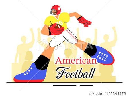 American Football Vector Illustration featuring Athletes Holding the Ball During a Match in a Stadium in a Flat Style Cartoon Background 125345476
