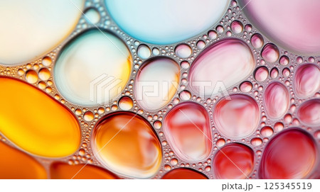 Colorful abstract art of soap bubbles with vivid hues and reflections 125345519