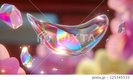 Iridescent crystal with colorful reflections and floating elements 125345535