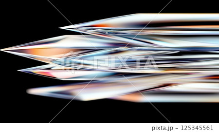 Abstract geometric crystal shapes with reflective surfaces on black background 125345561