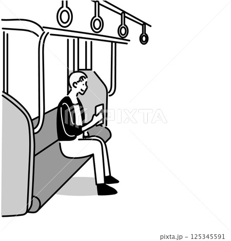 電車内で座ってスマートフォンをいじっている男性のイラスト 電車内で座ってスマートフォンをいじっている男性のイラスト 125345591