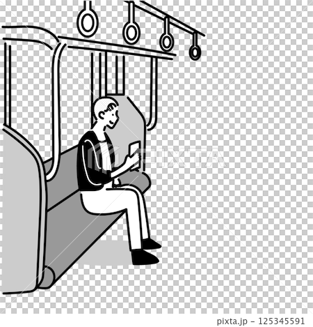 電車内で座ってスマートフォンをいじっている男性のイラスト 電車内で座ってスマートフォンをいじっている男性のイラスト 125345591