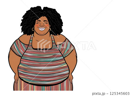 白バックににこやかな笑顔のふくよかな外国人女性のイラスト 125345603