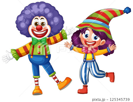 Colorful Clown Duo in Playful Vector Style Colorful Clown Duo in Playful Vector Style 125345739