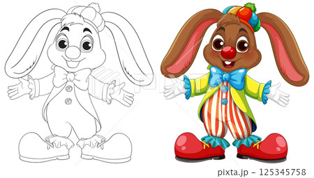 Colorful Cartoon Clown Bunny Illustration 125345758