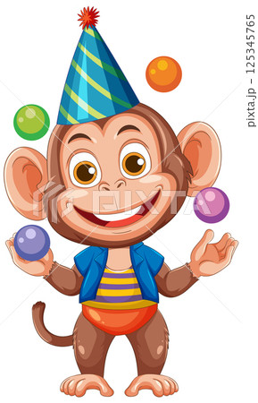 Cheerful Monkey Juggling Colorful Balls Cheerful Monkey Juggling Colorful Balls 125345765