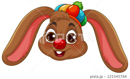 Playful Cartoon Bunny with Colorful Hat 125345784