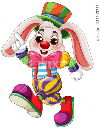 Colorful Cartoon Bunny Clown Illustration Colorful Cartoon Bunny Clown Illustration 125345785