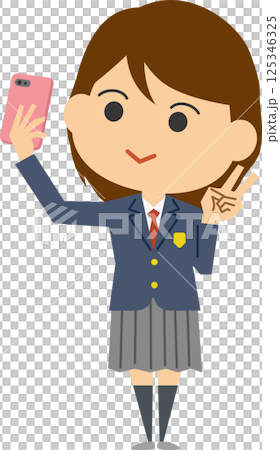 スマホで自撮りをしている女子高生のイメージイラスト スマホで自撮りをしている女子高生のイメージイラスト 125346325
