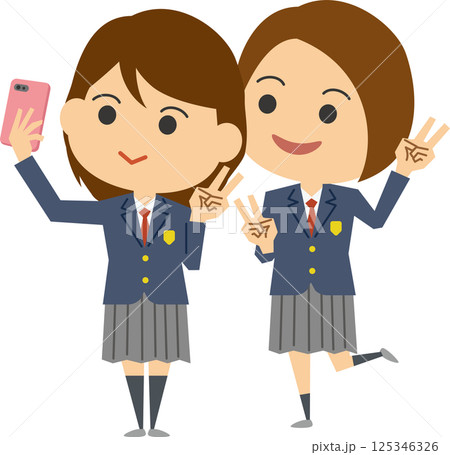 スマホで自撮りをしている女子高生のイメージイラスト 125346326
