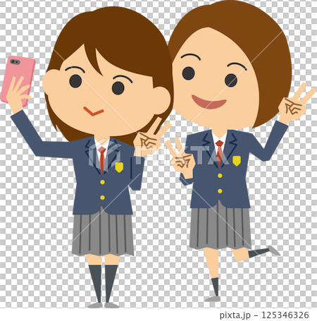 一名高中女生用智慧型手機自拍的插圖 125346326