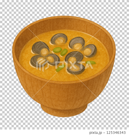 蛤蜊味噌湯（蛤蜊湯、味噌湯）的水彩插圖 125346343