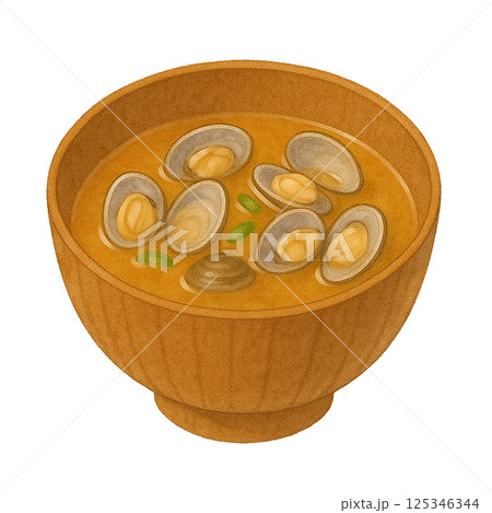 あさりの味噌汁の水彩イラスト(あさり汁・みそ汁) あさりの味噌汁の水彩イラスト(あさり汁・みそ汁) 125346344