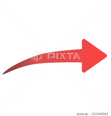 赤いグラデーションの右上方向に大きくなるシンプルな角丸の矢印 125346561
