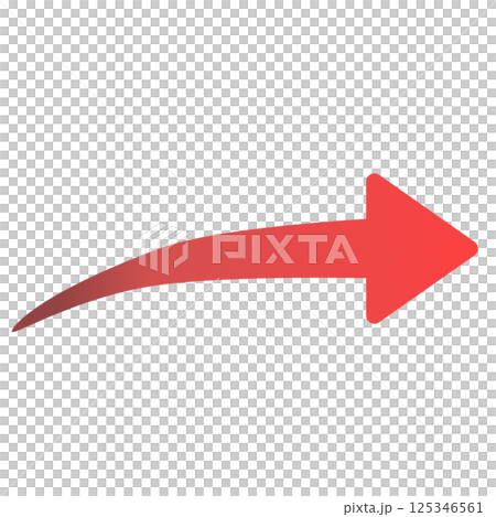 赤いグラデーションの右上方向に大きくなるシンプルな角丸の矢印 125346561