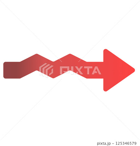 赤いグラデーションの小さいギザギザで右向きのシンプルな角丸の矢印 125346579