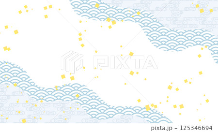 金箔が舞う涼しげなペールトーンのモダンな和柄の背景イラスト素材 125346694