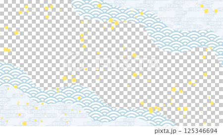 金箔が舞う涼しげなペールトーンのモダンな和柄の背景イラスト素材 125346694