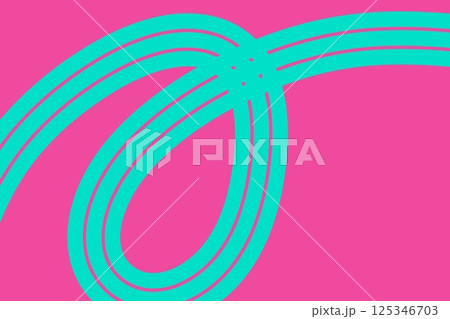 ピンクの背景にターコイズの曲線が交差するポップな抽象アート 125346703