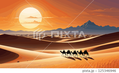 Caravan Crossing Desert at Sunset Caravan Crossing Desert at Sunset 125346946