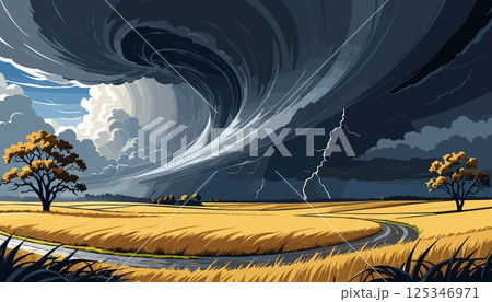 Massive Tornado over Rural Farmland Landscape 125346971