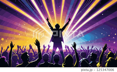 Vibrant Concert Crowd with Colorful Stage Lights 125347006