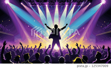 Vibrant Concert Crowd with Colorful Stage Lights 125347009