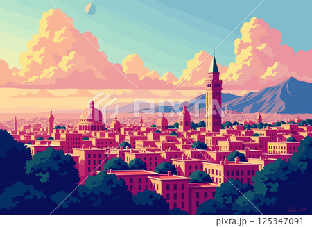 Barcelona Skyline with Sagrada Familia and Coastal View 125347091