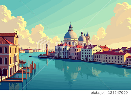Venice Grand Canal with Basilica and Gondolas Venice Grand Canal with Basilica and Gondolas 125347099