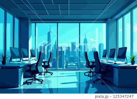 Modern Office Interior with Cityscape View Modern Office Interior with Cityscape View 125347247
