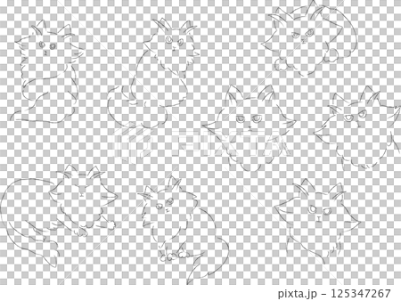 長毛種猫の可愛いイラストセット　サイベリアン 125347267
