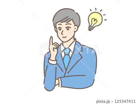 スーツを着た爽やかな印象の、アイデアを思いついた若いビジネスマン スーツを着た爽やかな印象の、アイデアを思いついた若いビジネスマン 125347411
