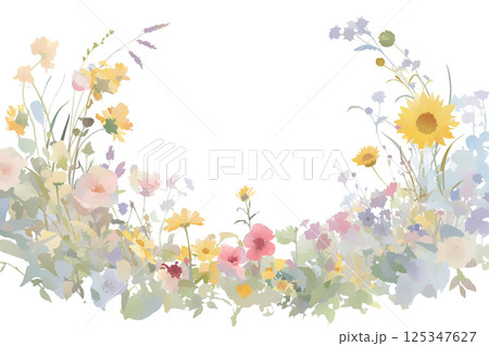 黄色やピンクの花フレーム 125347627