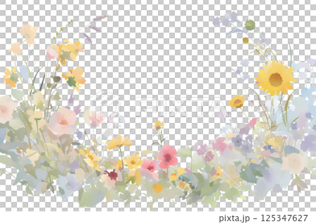 黄色やピンクの花フレーム 125347627
