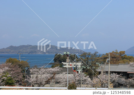 桜の季節、香川県三豊市三野町の海上に浮かぶ子供の守り神「津嶋神社」 桜の季節、香川県三豊市三野町の海上に浮かぶ子供の守り神「津嶋神社」 125348598