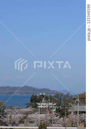 桜の季節、香川県三豊市三野町の海上に浮かぶ子供の守り神「津嶋神社」 桜の季節、香川県三豊市三野町の海上に浮かぶ子供の守り神「津嶋神社」 125348599