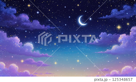 雲の向こうに見える星空と月、夜景 125348657