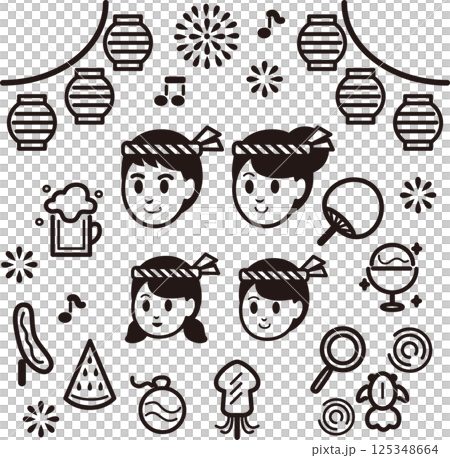アイコン ファミリー キッズ 夏 お祭り 人物 家族 子供 ピクトグラム 線 イラスト素材セット アイコン ファミリー キッズ 夏 お祭り 人物 家族 子供 ピクトグラム 線 イラスト素材セット 125348664