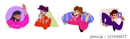 Peeking character illustrations set 125348677