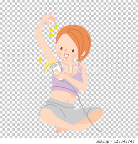 A woman removing her own armpit hair 125348743