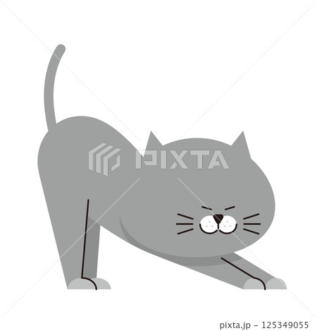 伸びをするグレーの猫のイラスト 125349055