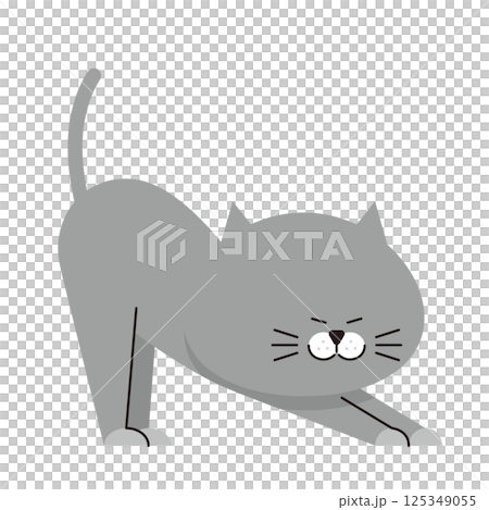 伸びをするグレーの猫のイラスト 125349055