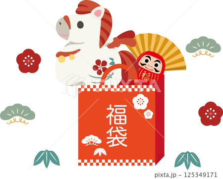 年賀2026　年賀状2026　馬　午　土鈴　福袋　初売り　干支　かわいい　デザイン　イラスト素材 125349171