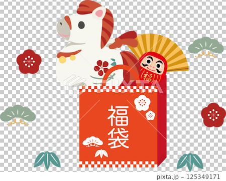 年賀2026　年賀状2026　馬　午　土鈴　福袋　初売り　干支　かわいい　デザイン　イラスト素材 125349171