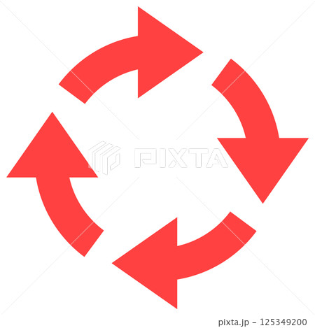 丸い円状に回転しているシンプルな赤い矢印 125349200