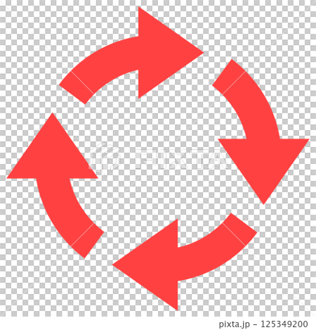 丸い円状に回転しているシンプルな赤い矢印 125349200
