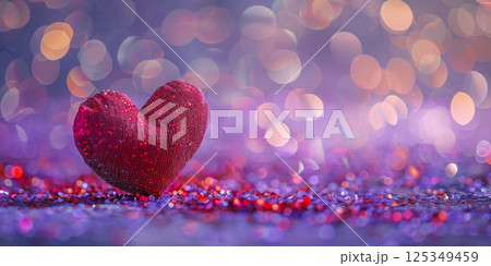 Romantic Heart-Shaped Ornament with Glitter on Out-of-Focus Background 125349459