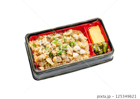お持ち帰りのアサリ飯のお弁当【白背景・切り抜き】 お持ち帰りのアサリ飯のお弁当【白背景・切り抜き】 125349621